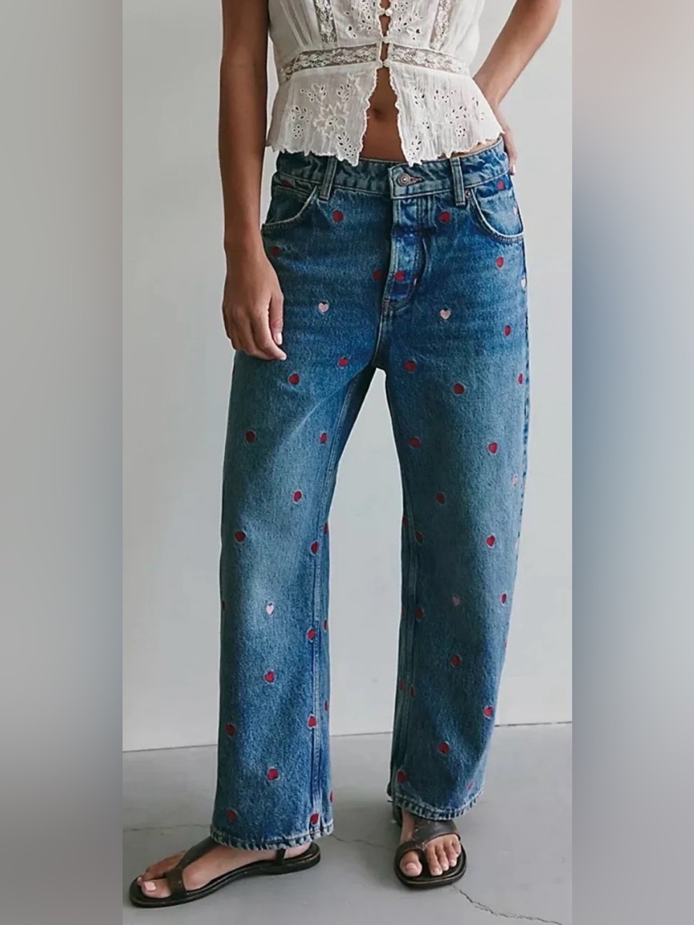 Free people deep trance embroidered heart jeans